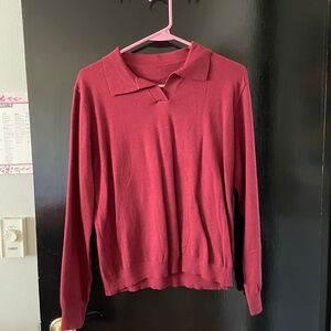 SHEIN Red V-Neck Sweater Soft Knit Pullover